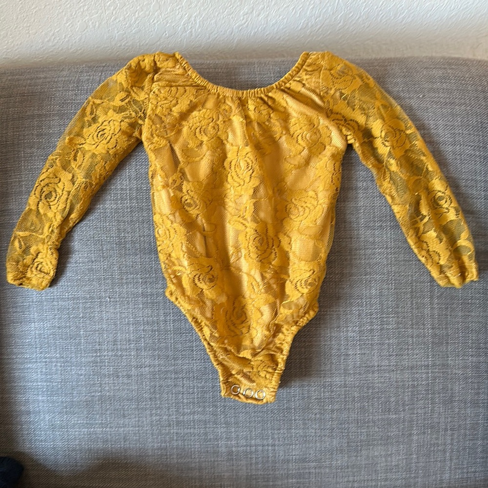 Mustard yellow lace long sleeve leotard used once like new size 6-9 months
